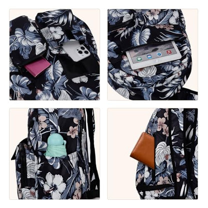 Women's Water-resistant Daypack Backpack, 15.6 Inch Laptop Compartment & Anti-Theft Pocket, Adjustable Padded Straps for Commuting, Travel, Work, College, Hawaii Flower - color: Hawaii Flower