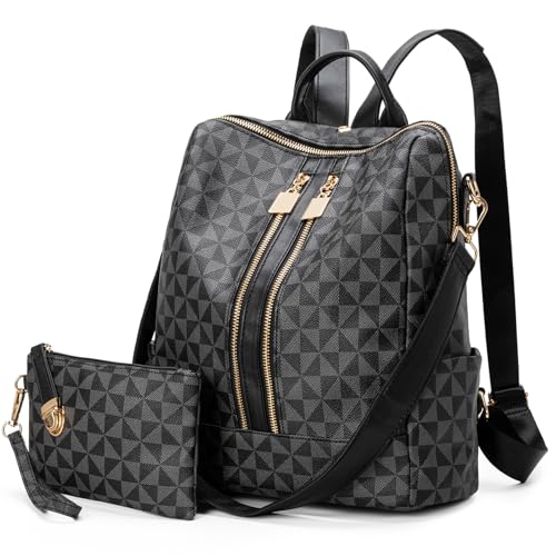 Womens Backpack Purse Leather Anti-theft Large Fashion Designer Travel Backpack Bag Men's Backpack Shoulder Bags - color: C-black