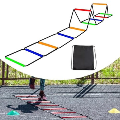 Agility Ladder Speed Ladder Footwork Ladder Workout Ladder Carbon Steel Construction Foldable Design Suitable for Athletic Training Coaches Athletes - size: 10 Grids With Bag