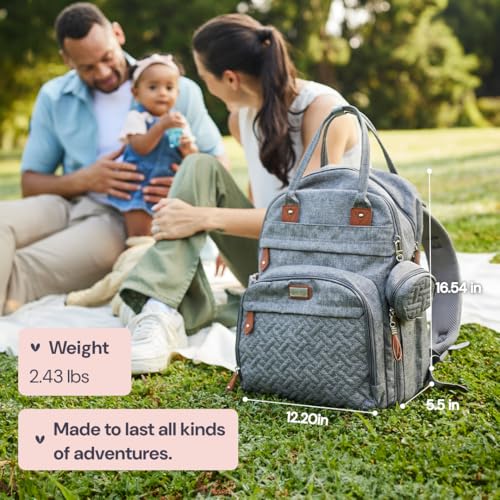BabbleRoo Diaper Bag Backpack - Baby Essentials Travel Tote - Multi Function Water Resistant Diaper Bag, Travel Essentials Baby Bag with Changing Pad, Stroller Straps & Pacifier Case - Light Gray - color: Light Gray, size: Large