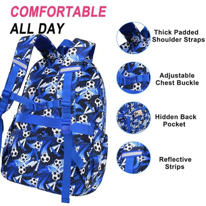 3PCS Kids Backpack Set, School Backpack with Lunch Bag & Pencil Case, Lightweight Waterproof Bookbag for Kids (Soccer Blue) - color: Soccer Blue
