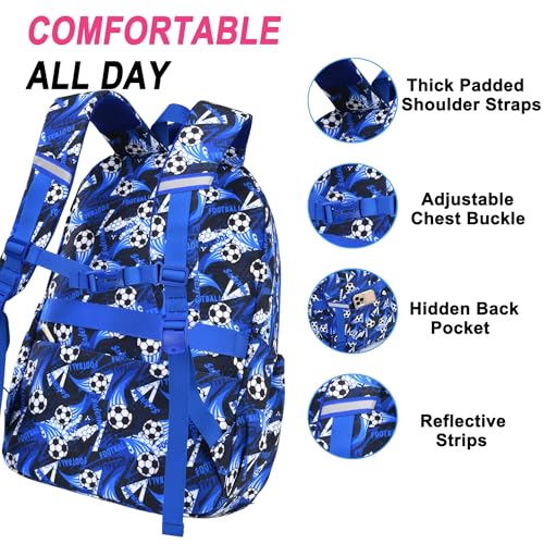 3PCS Kids Backpack Set, School Backpack with Lunch Bag & Pencil Case, Lightweight Waterproof Bookbag for Kids (Soccer Blue) - color: Soccer Blue