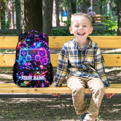 Personalized Gamer Backpack for Boys - Custom 17 Inch Kids Toddlers Bookbag, Lightweight Large Capacity Gaming Schoolbag for School Travel Camping - color: Silver