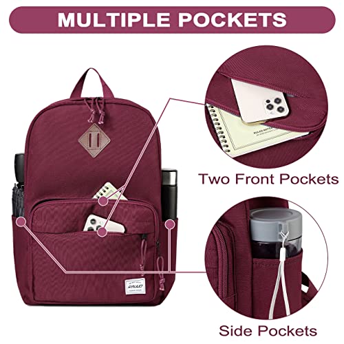 RAVUO School Backpack, Lightweight Classic Bookbag Casual Daypack for Men Women - color: Burgundy