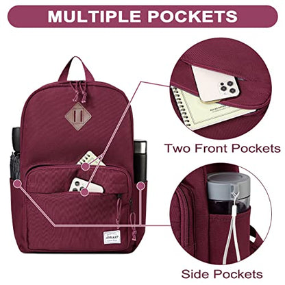 RAVUO School Backpack, Lightweight Classic Bookbag Casual Daypack for Men Women - color: Burgundy