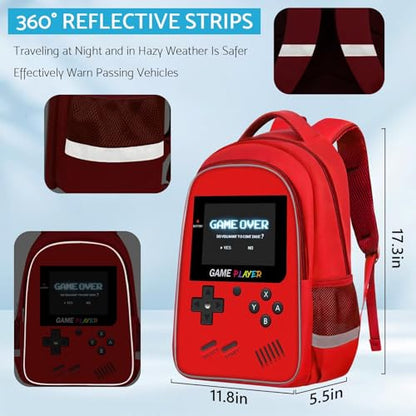 TILYTADLY School Backpack For Boys - Gamer Boys Backpack For Kids Children Teens Elementary Middle School - Ages 6-18，17″ - color: 3-red-set2