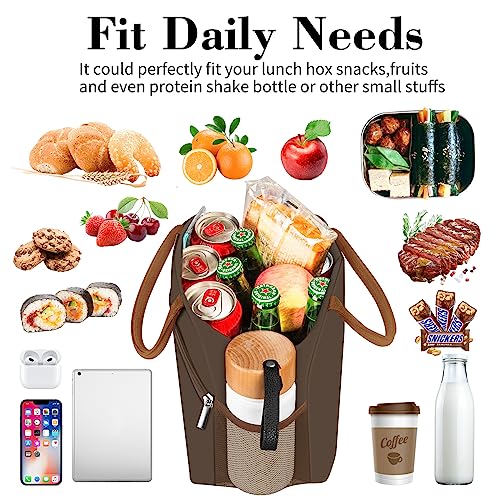Coobiiya Lunch Bag Women, Lunch Box for Women Adult Men, Small Leakproof Cute Lunch Tote Large Capacity Reusable Insulated Cooler Lunch Container for Work/Office/Picnic/Travel-Brown - color: Brown