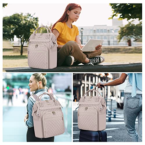 EMPSIGN 17 Inch Laptop Backpack Women with Giant Tumbler Holder, Grey Pink - color: Quilted Dusty Pink