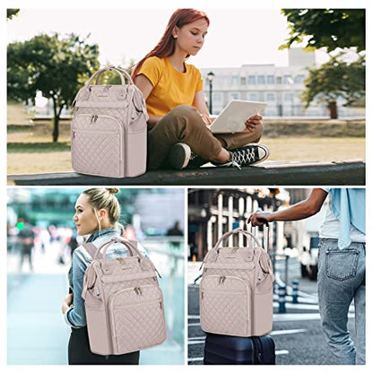 EMPSIGN 17 Inch Laptop Backpack Women with Giant Tumbler Holder, Grey Pink - color: Quilted Dusty Pink