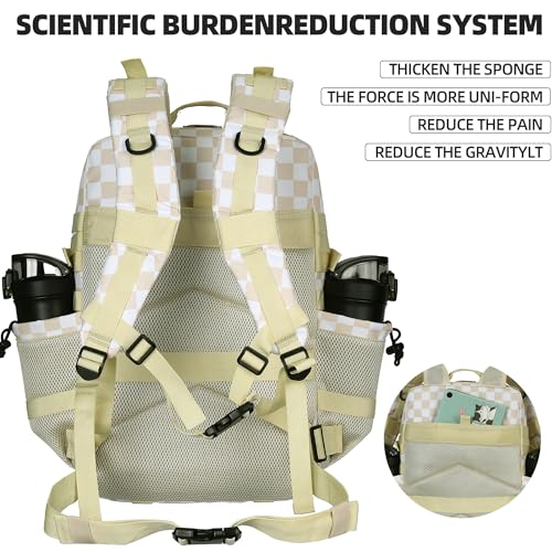 Lovelinks21 45L Tactical Assault Backpack 3 day assault pack with Molle Waterproof backpack Rucksack for Tactical Backpacks (Beige Plaid) - color: Beige Plaid