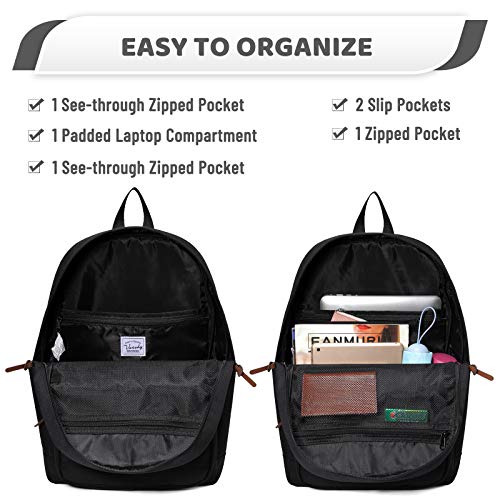 VASCHY School Backpack, Water Resistant Casual Daypack Travel Backpack Bookbag for Men Women with Padded Laptop Sleeve Black - color: Black