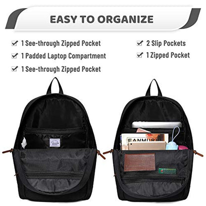 VASCHY School Backpack, Water Resistant Casual Daypack Travel Backpack Bookbag for Men Women with Padded Laptop Sleeve Black - color: Black