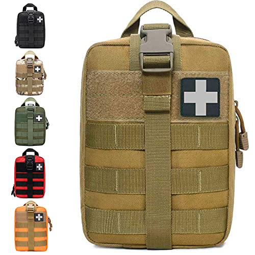 1000D Molle Ifak Pouch Rip Away, Tactical Tear Away Medical Pouch Empty, Military First Aid Pouch Bag Only for Camping Hiking Travel - color: Tan