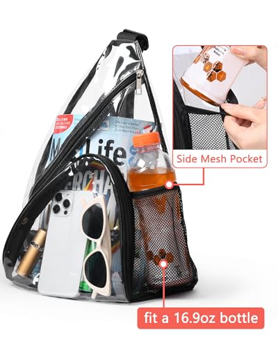 HULISEN Clear Sling Bag, Clear Bag Stadium Approved, Transparent Shoulder Crossbody Backpack Chest Casual Daypack - color: Black