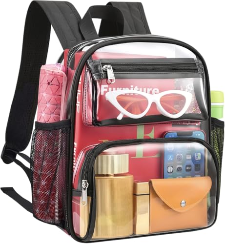 MAY TREE Clear Backpack Stadium Approved for Women and Men, Clear Bag for Stadium Events, Transparent bag for Concert Sporting Festival, Black - color: Black-1, style: 2 Front Pocket-1