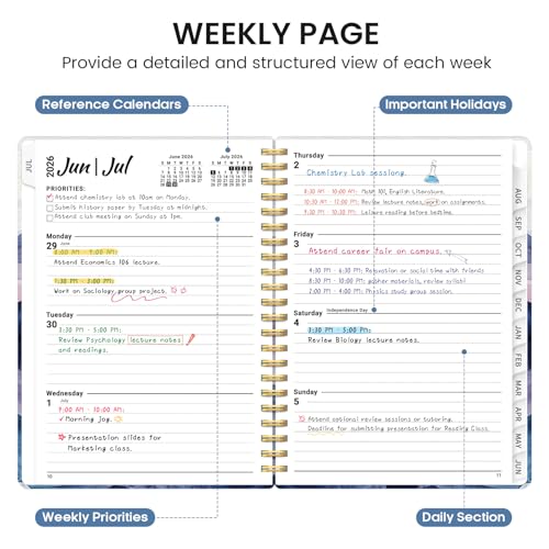 Planner 2026-2027, Academic Monthly and Weekly Calendar Planner for Women, July 2026 - June 2027, Hardcover Pretty Agenda Planner Book with Tabs, Spiral Daily Organizer for School Office Home Supplies, 8.5" x 11" - Distant Peaks - color: F-Distant Peaks,