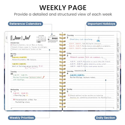 Planner 2026-2027, Academic Monthly and Weekly Calendar Planner for Women, July 2026 - June 2027, Hardcover Pretty Agenda Planner Book with Tabs, Spiral Daily Organizer for School Office Home Supplies, 8.5" x 11" - Distant Peaks - color: F-Distant Peaks,