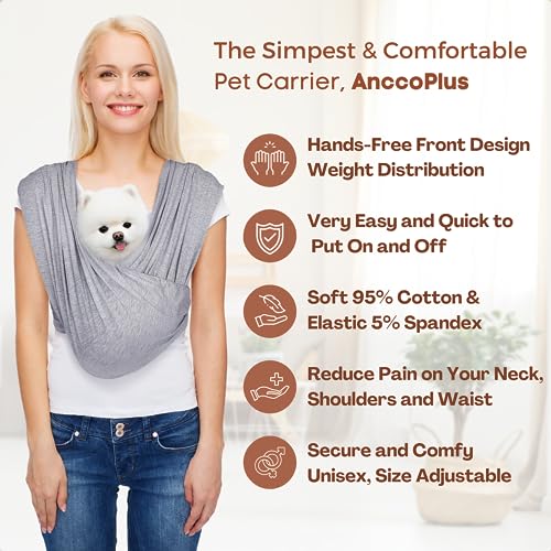 AnccoPlus Dog Carriers for Small Dogs, Front Facing Small Dog Carrier, Hands Free Pet Carrier, Size Adjustable Cat Carriers, Reducing Back Pain, Safe Soft Cotton Cat Sling (Regular, Heather Gray) - color: Light Heather Gray, size: Regular