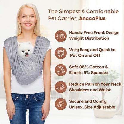 AnccoPlus Dog Carriers for Small Dogs, Front Facing Small Dog Carrier, Hands Free Pet Carrier, Size Adjustable Cat Carriers, Reducing Back Pain, Safe Soft Cotton Cat Sling (Regular, Heather Gray) - color: Light Heather Gray, size: Regular