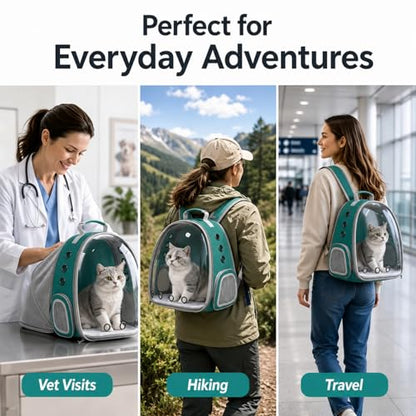 Expandable Cat Carrier Backpack with Bubble Window, Green - color: Green