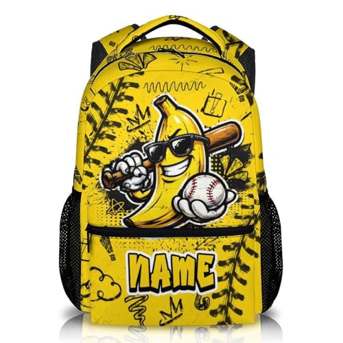 Personalized Kids Backpack Custom Baseball Schoolbag for Boys, Fun Banana Bookbag for School Travel Hiking - color: Yellow