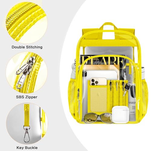 PAMANO Clear Backpack, Heavy Duty Transparent Reinforced Bottom See Through for College, Travel Work Security - color: Yellow
