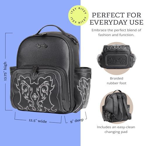 Itzy Ritzy Mini Diaper Bag Backpack – Chic, Compact Mini Plus Backpack with Changing Pad, 10 Pockets (6 Internal, 4 External), Grab-Top Handle & Rubber Feet (Outlaw) - color: Outlaw