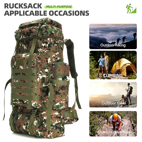 King'sGuard 70L Camping Hiking Backpack for Men Women Large Military Tactical Backpack Molle Rucksack Backpack for Outdoor - color: Woodland Camo