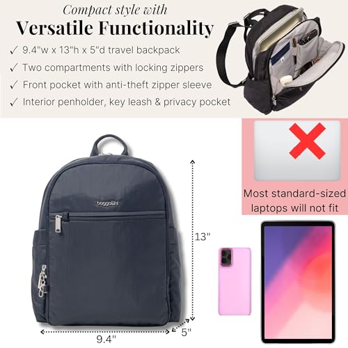 Securtex Anti-Theft Getaway Backpack - 9.4"x13"x5" Travel Safe Bag w/Locking Zippers, Slash-Resistant, RFID - color: French Navy
