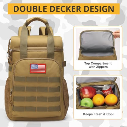 Tactical Backpack Cooler,Lunch Backpack for Men Adults Work with Handle，Soft Cooler Backpack Insulated Waterproof Leak Proof - color: Brown