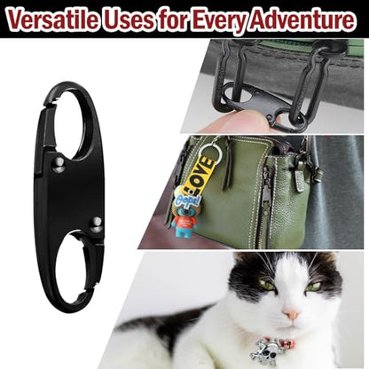 Zipper Clips Anti Theft, Double Opening Small S Carabiner, Zipper Pull Replacement, for Backpack Purse Luggage Suitcase - color: Black and Sliver