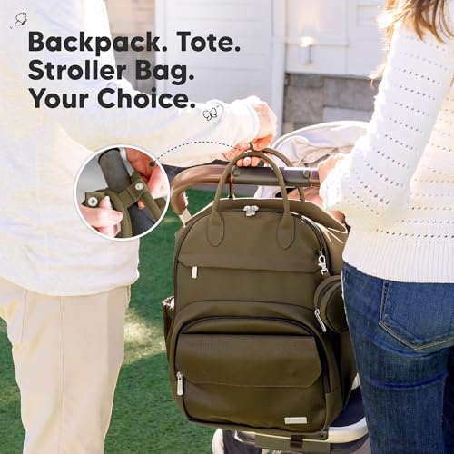 KeaBabies Diaper Bag Backpack - Multifunctional Travel Diaper Back Packs, Maternity Baby Changing Bags, Compact 18L Capacity, PU Leather, Waterproof, Unisex, Nappy Changing Pad (Dark Olive) - color: Dark Olive, style: Jumbo / 16.5" H