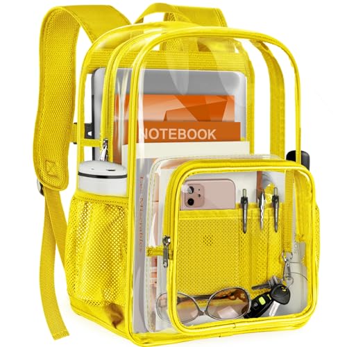 Clear Backpack Heavy Duty Large Transparent Backpack with Reinforced Bottom Multi-pockets for College, Travel, Workplace Security - Yellow - color: Yellow