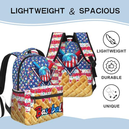 Baseball Ice Cream Drip School Backpack for Kids Boys American Flag Sports Ball Backpack for Kids Children Teens Elementary Middle School Baseball Theme Bookbag Travel Back Pack - color: Ice Cream Baseball
