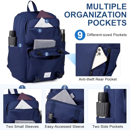 VASCHY Backpack for Men, Unisex Large Fashion Schoolbag Book bag Rucksack for High School/University/Work/Travel/Commuter Blue - color: Dark Blue