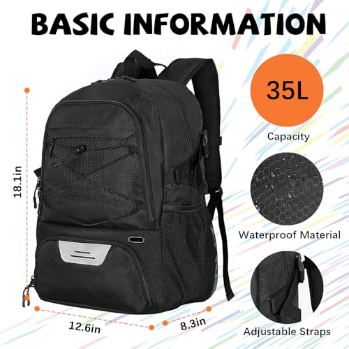 Goloni 35L Basketball Bag,Basketball Backpack with Shoe and Ball Compartment,Backpack for Soccer, Volleyball - color: black