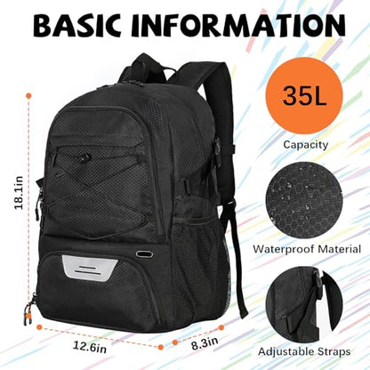Goloni 35L Basketball Bag,Basketball Backpack with Shoe and Ball Compartment,Backpack for Soccer, Volleyball - color: black