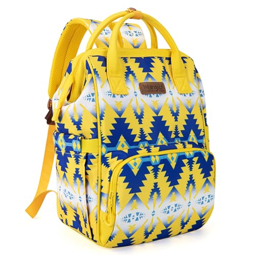 Wrangler Aztec Backpack Organized Daypack Travel Baby Bag with Stroller Strap and Side Bottle Pockets - color: Angel Yellow