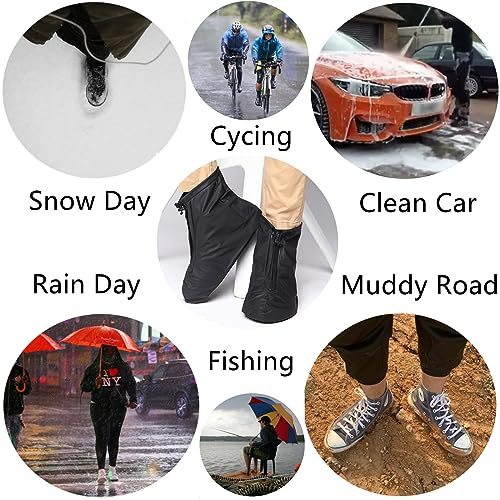 Waterproof Shoe Covers, Reusable Foldable Slip Proof Bottom Overshoes with Zipper, Keep Shoes Dry for Cycling Fishing Walking in Rain Snow and Mud (Black Short Boot, XL)