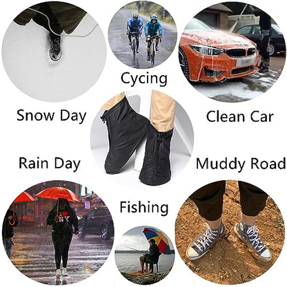 Waterproof Shoe Covers, Reusable Foldable Slip Proof Bottom Overshoes with Zipper, Keep Shoes Dry for Cycling Fishing Walking in Rain Snow and Mud (Black Short Boot, XL)