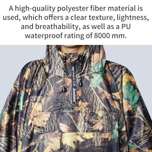 Andake Waterproof Rain Poncho for Adults Unisex,230T Ripstop Polyester,Raincoat Gear with Transparent Viewing Window Outdoors - color: Camo