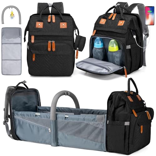 KABAQOO Diaper Bag Backpack with Detachable Changing Station, Large Capacity Baby Diaper Bags for Boys & Girls, Baby Registry Search Stuff & Shower Gifts, Newborn Essentials Must Haves, Black-2s - color: Black-2s