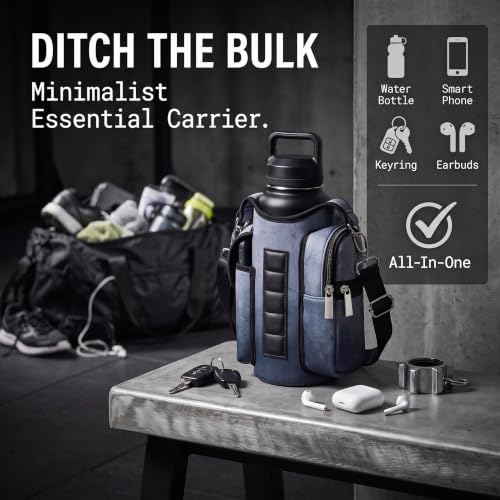 Magnetic Gym Tote,18-40oz Water Bottle Bag Holder,Neoprene Case Pouch with Phone Pocket,Men Women Workout Accessories - color: Industrial Black