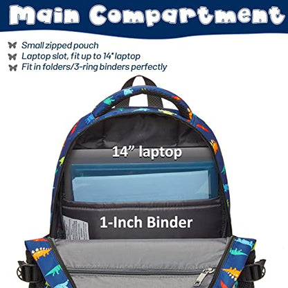BLUEFAIRY Kids Backpack for Boys Elementary Primary Middle School Bags Back to School Bookbags Gifts Large Compartment with Tablet Sleeve Mochilas para niños 17" Dinosaur Navy Blue - color: Navy Blue