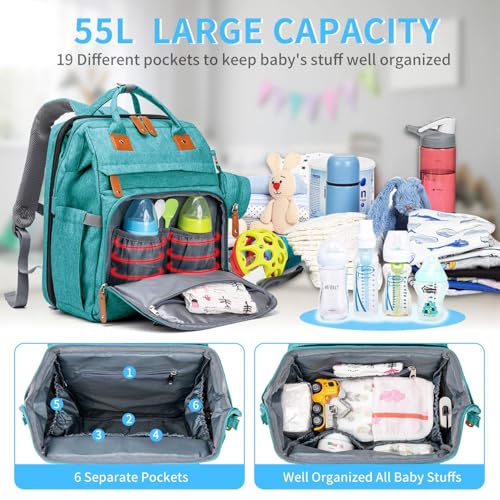 KABAQOO Diaper Bag Backpack with Detachable Changing Station, Large Capacity Baby Diaper Bags for Boys & Girls, Baby Registry Search Stuff & Shower Gifts, Newborn Essentials Must Haves, Lake Blue - color: Lake Blue