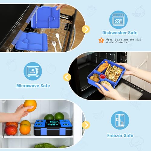 Bevalsa Backpack for Boys with 43OZ Bento Lunch Box,Insulated Lunch Bag & Pencial Case,Cool Luminous Gamer Schoolbag for Kids Teens Elementary Middle School,Bookbag Glow In The Dark - color: Blue, style: Backpack With 43oz Bento Box