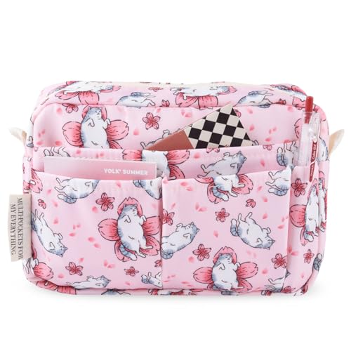Portfolio Organizer with Multiple Pockets, Waterproof Travel Zippered Cosmetic Bag, Portable Storage Bag for Notebooks, Stationeries, Make-up, Journal Office Art Supplies.Petal Cat - color: Petal Cat