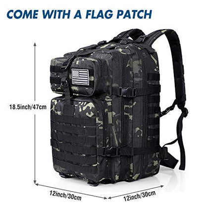 Prospo Military Tactical Backpack Large Fishing Tackle Backpack 3 Day Assault Survival Pack Molle Bag for Men - color: Black Cp