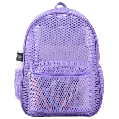 COVAX Heavy Duty Mesh Backpack, See Through College Backpack with Padded Shoulder Straps for Commuting, Swimming, Travel, Beach, Outdoor Sports (Purple) - color: Purple