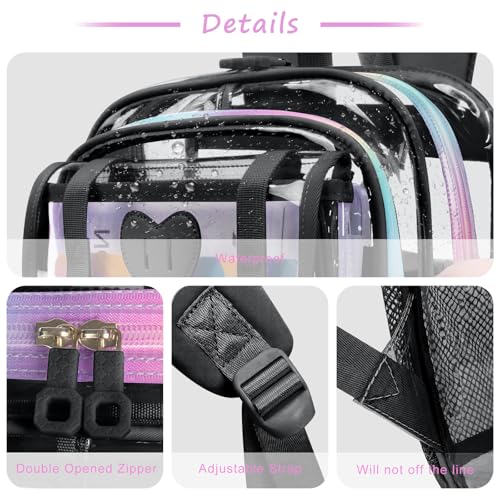 Clear Backpack for Girls Women Heavy Duty Transparent Bookbag School Backpack with Mesh Pockets Stadium Approved See Through Backpack (Black) - color: Black